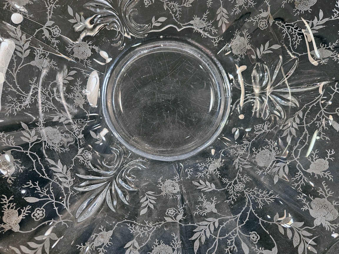 Fostoria Chintz Etch Pattern Flared Bowl Baroque Shape 11 3/4 inches Wide