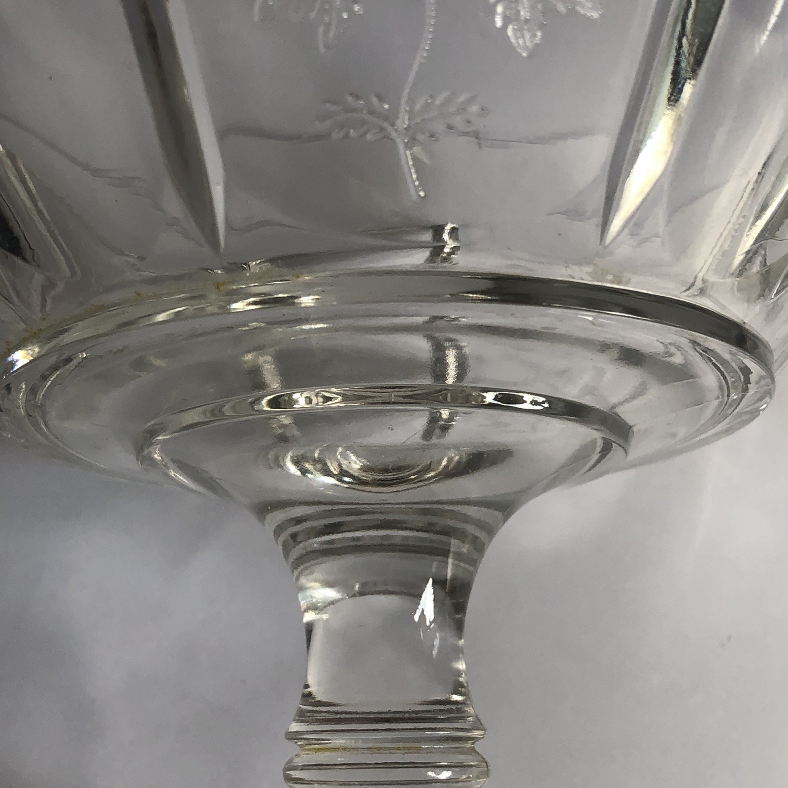 Bryce Higbee Indian Tree Paneled Glass Pedestal Compote 5.5″ EAPG Sprig Pattern
