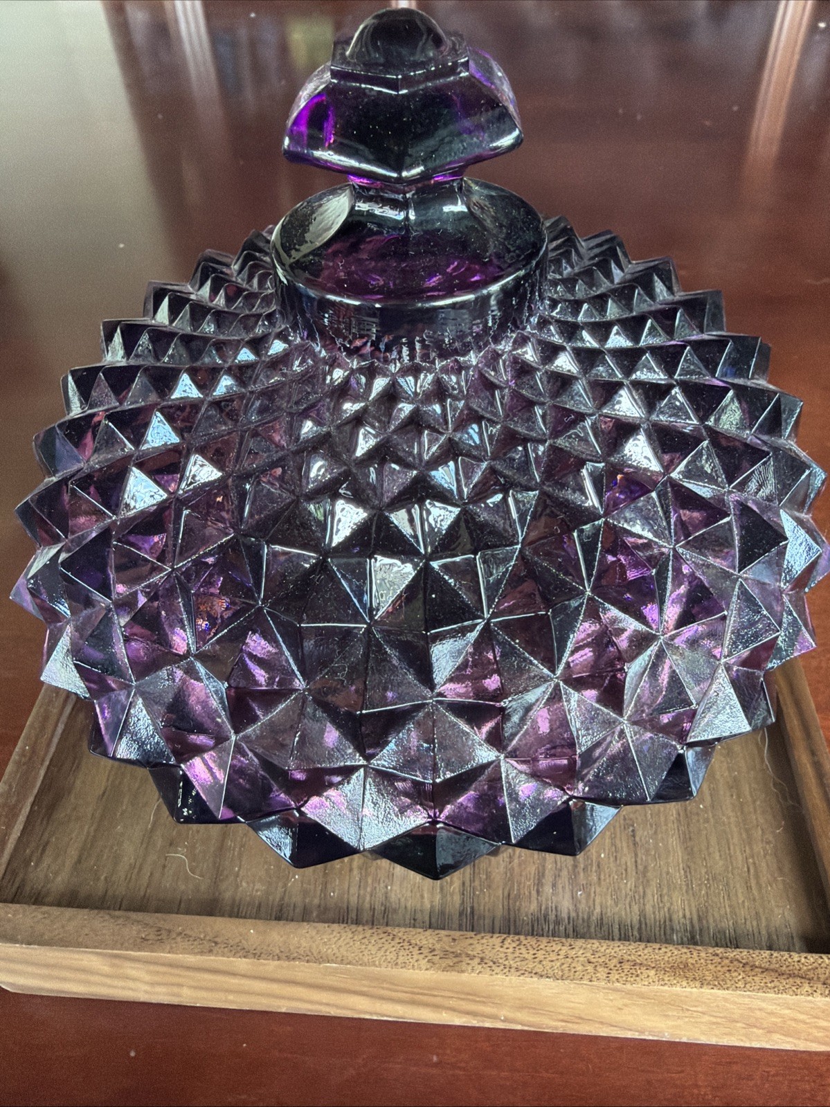 Vintage Westmoreland Glass Amethyst/Purple Sawtooth Covered Candy Dish Signed