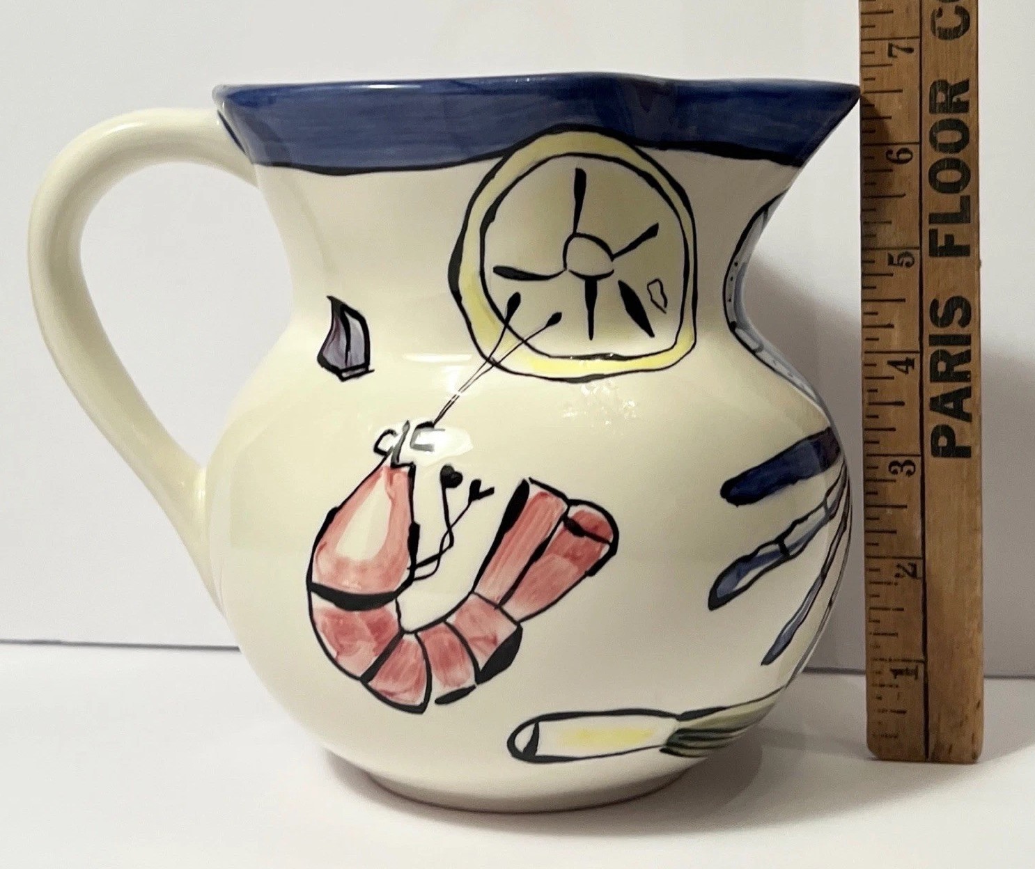 TIKA Seafood Pitcher Crab Shrimp Hand Painted Ceramic Hasslock New Orleans Drink