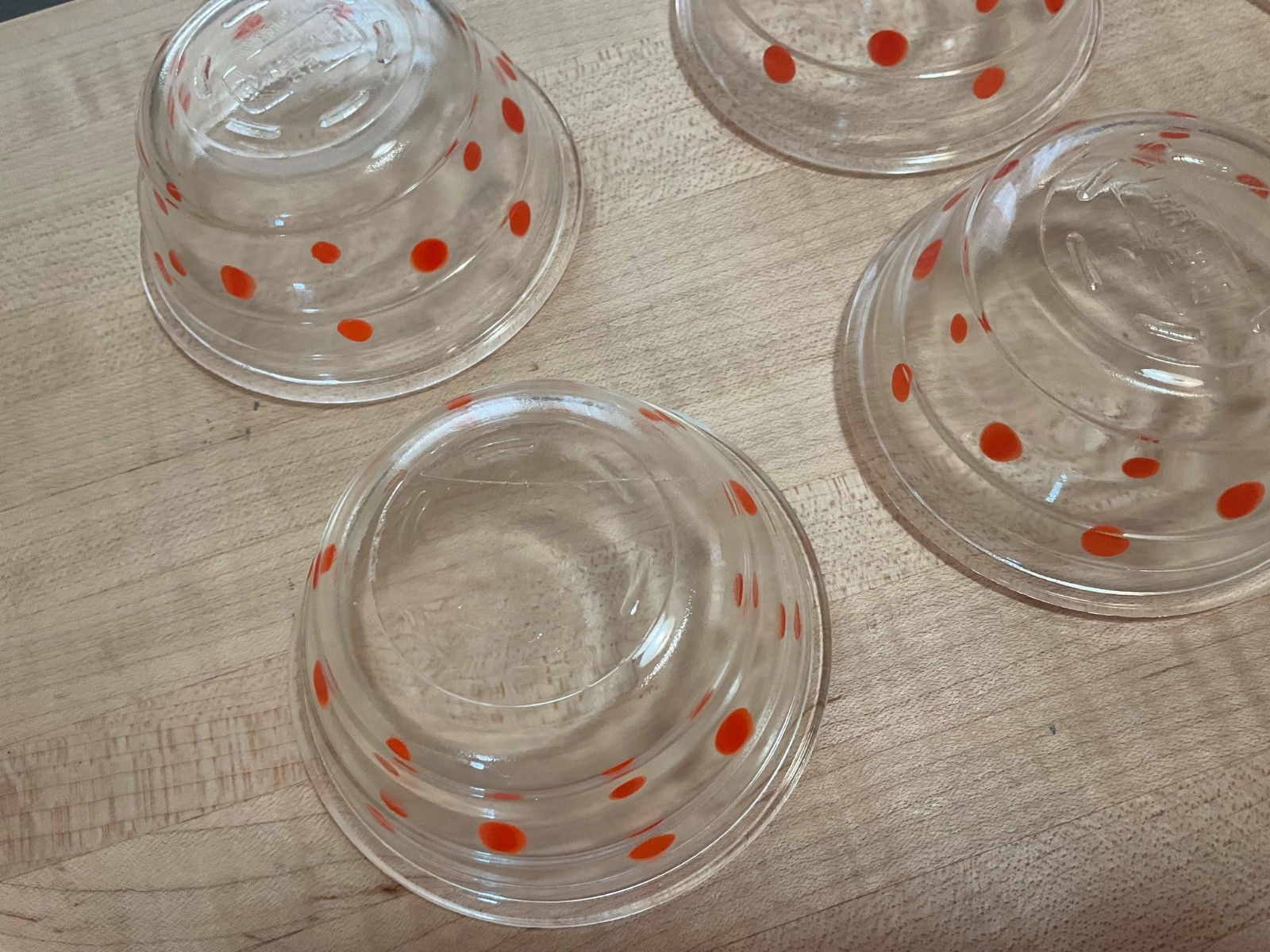 6 Vintage GlasBake Orange Polka Dot Ribbed Fruit Cups