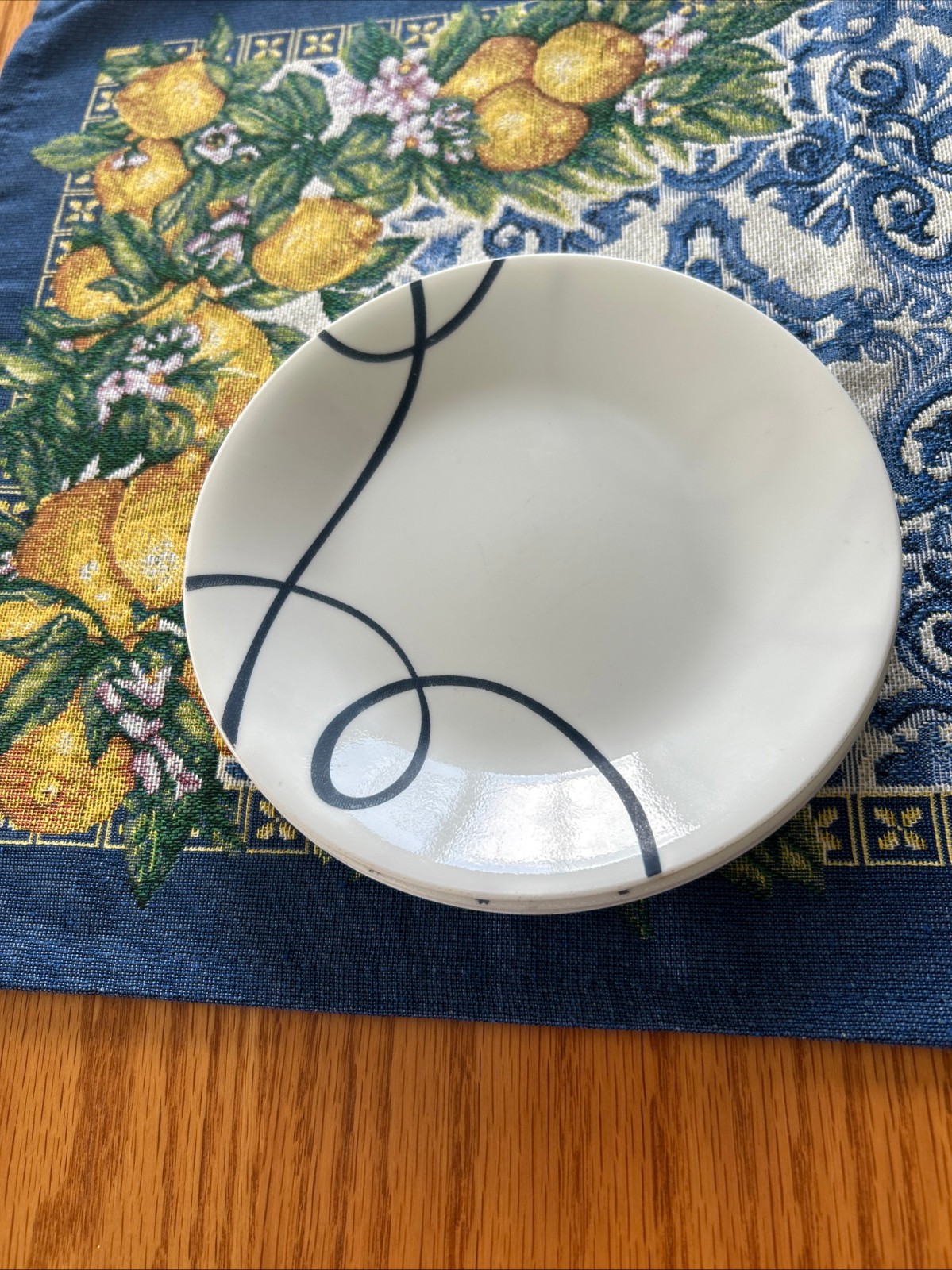 Corelle LIA (Corlia) Dessert Plates~6 3/4″~Set Of 4~Navy Blue Swirl~Vitrelle