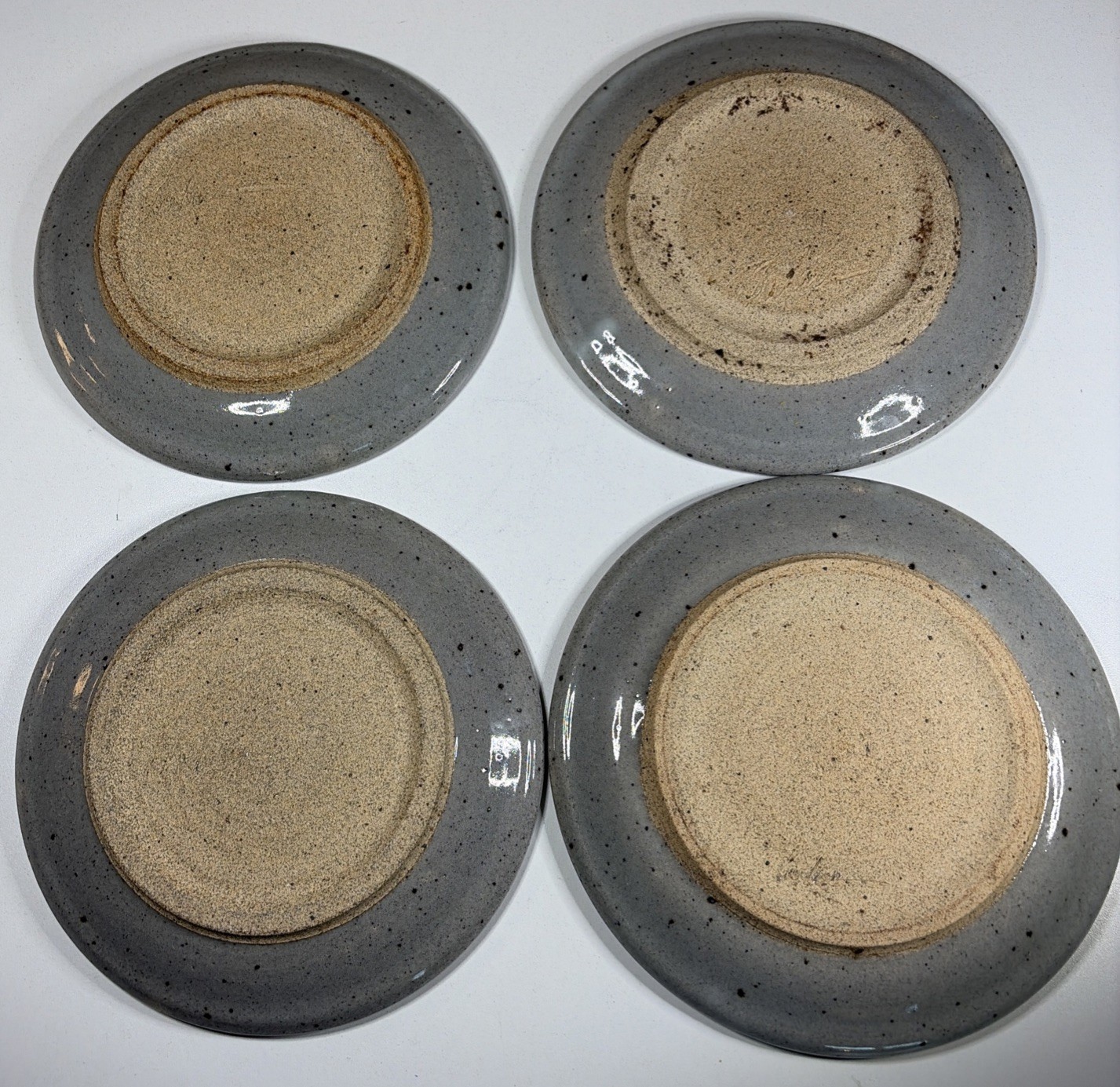 Signed Handmade Pottery 7.25″ PLATES Botanical Floral Rustic Speckled Stoneware