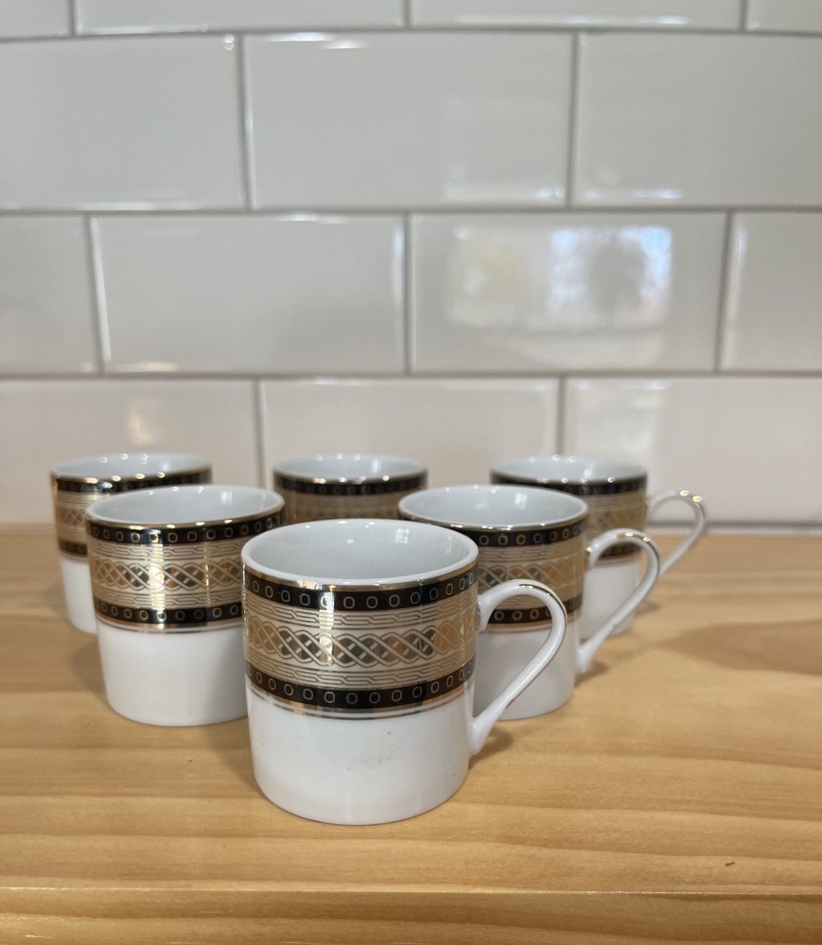 VTG Nour Black Gold Porcelain Demitasse Cups & Saucers Twelve Piece Set Espresso