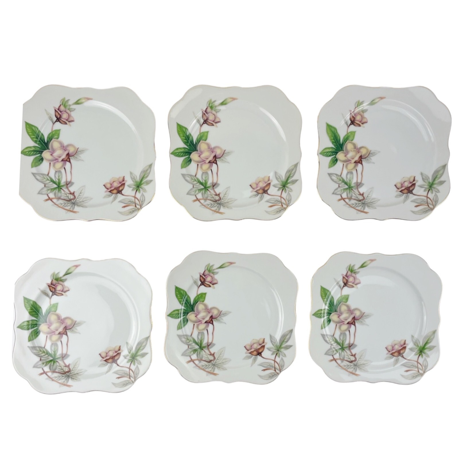Meito China Woodrose Plates Service 4 Made in Japan 4 Dinner 6 Salad 5 Dessert
