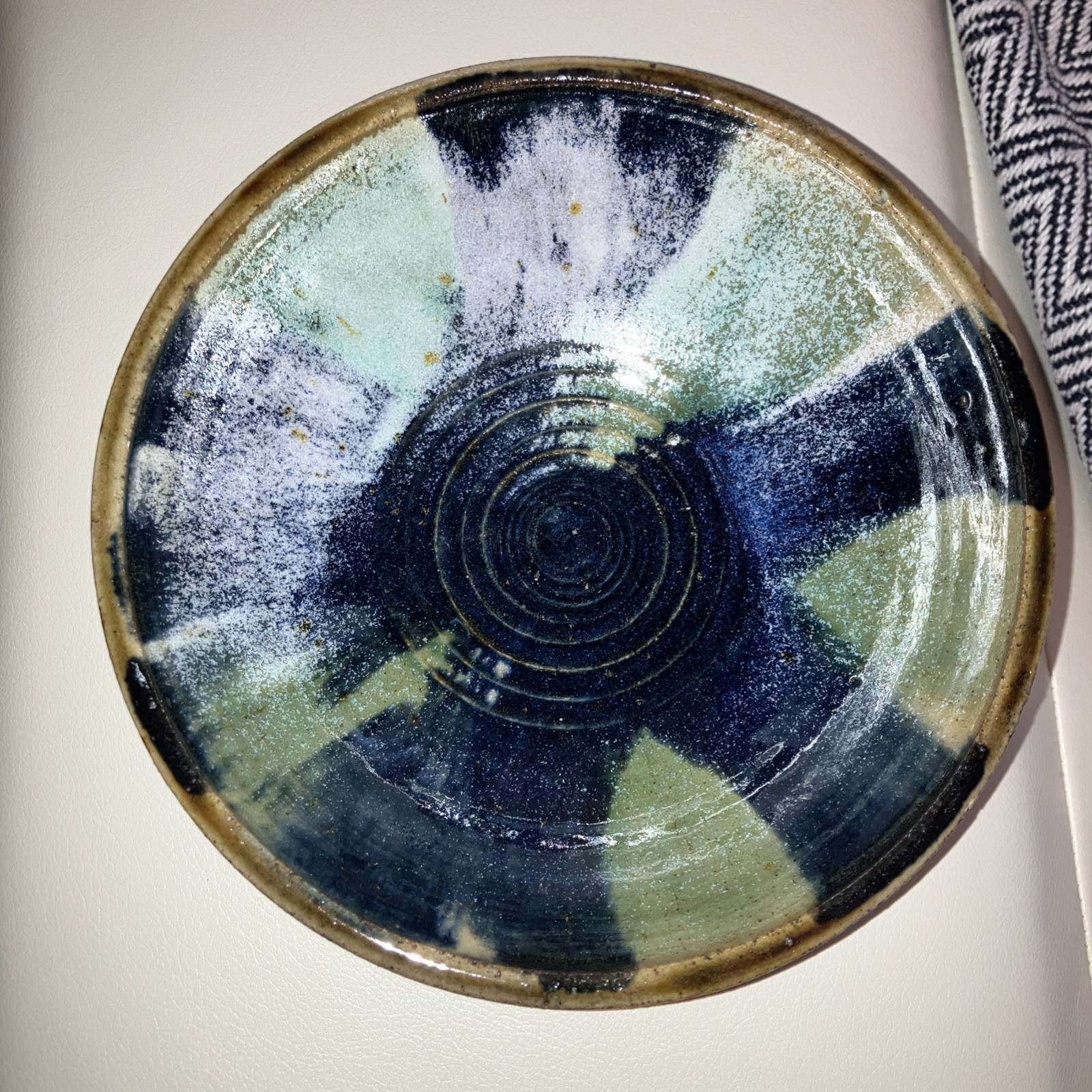 Eleanor Hoesli MCM Green/Blue/Purple/Brown BowlCenterpiece Drip Glaze Signed