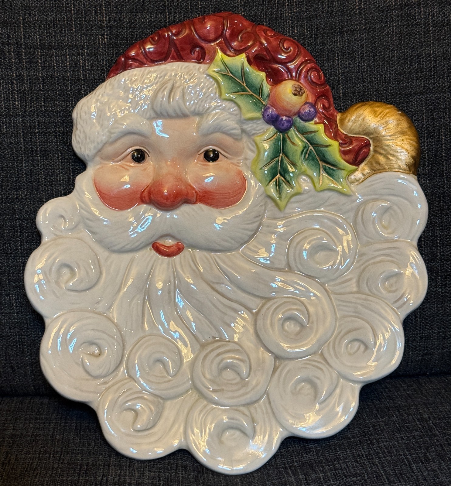 Fitz & Floyd Essentials Santa Claus Ceramic Canape Cookie Plate Christmas Hang