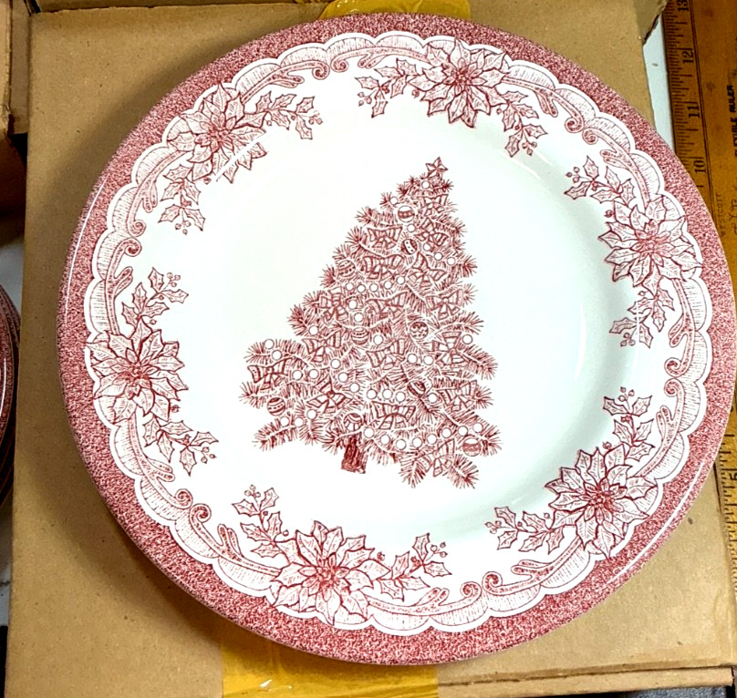 Staffordshire Engravings Yuletide PINK COLORED SET – SERVICE FOR 4 PLACE SETTING