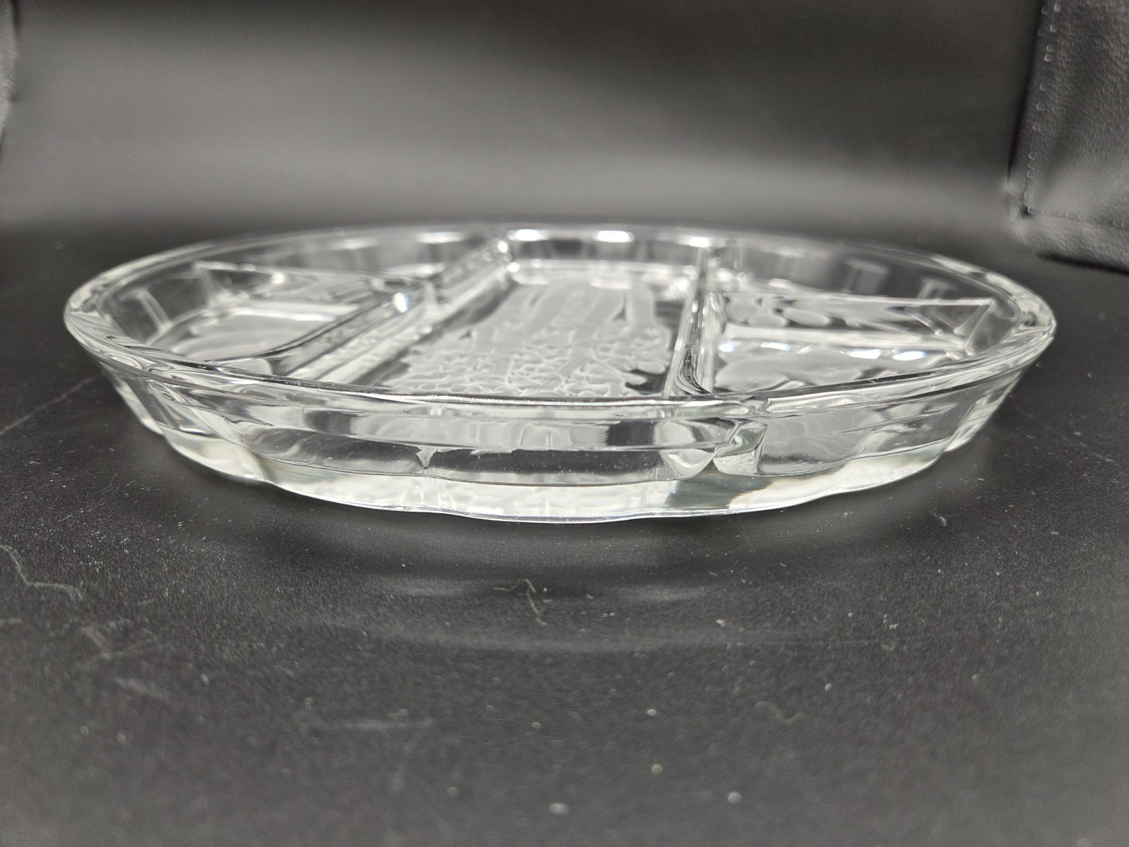 Vintage Indiana Glass Frosted 5 Part Divided Relish Tray Celery Fish Lobster