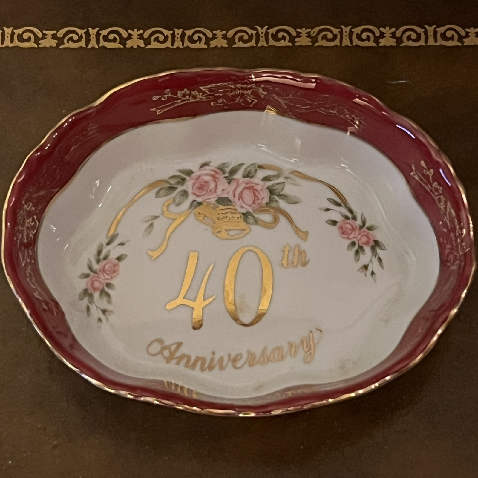 Lefton China Bowl, Trinket Dish, 40th Anniversary. 1988