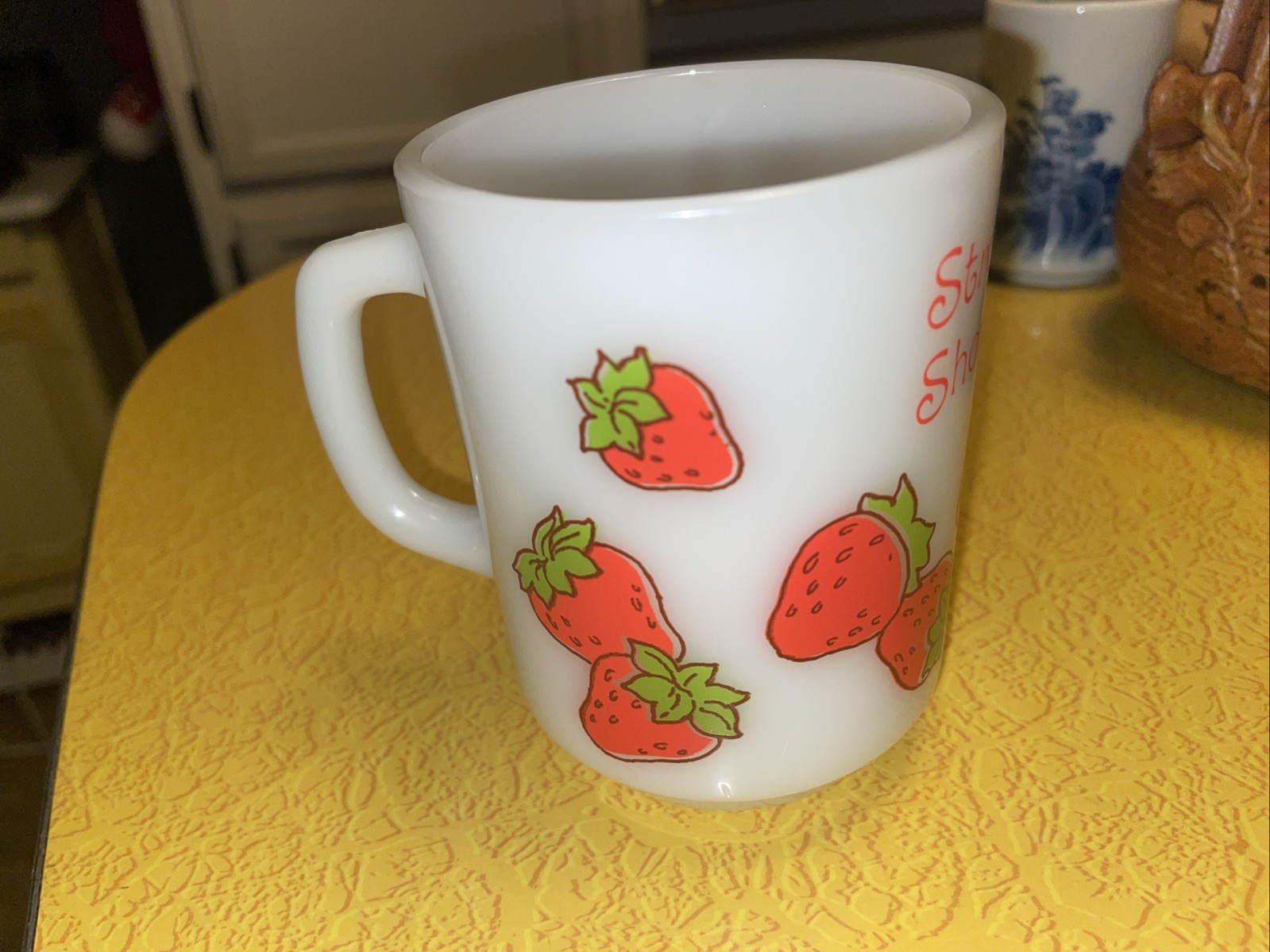 Anchor Hocking Strawberry Shortcake Milk Glass Kids Mug Oven Proof 1980s