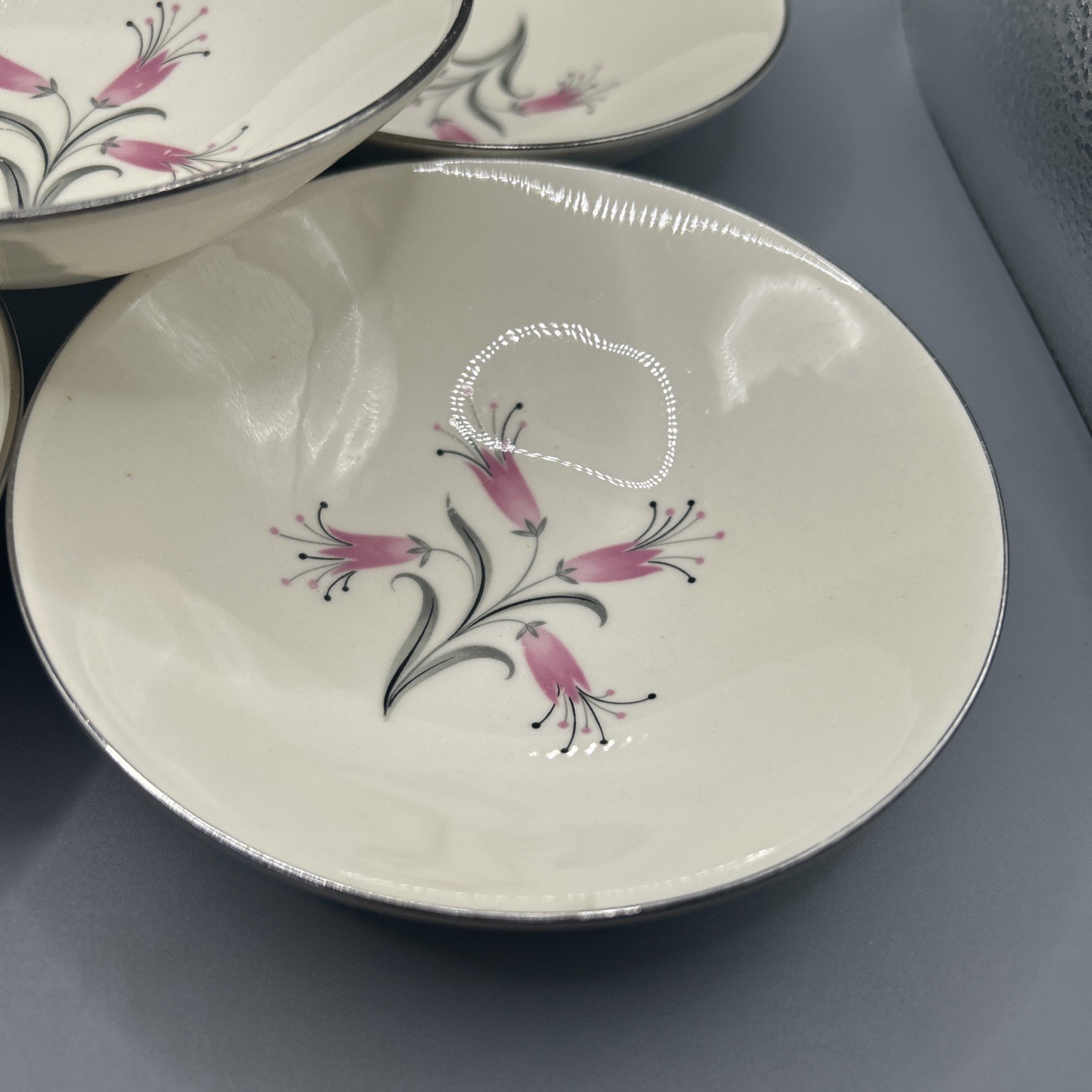 5-Homer Laughlin Big Pay-Off 4.25” Coupe Soup Bowls by Bess Myerson Pink Floral