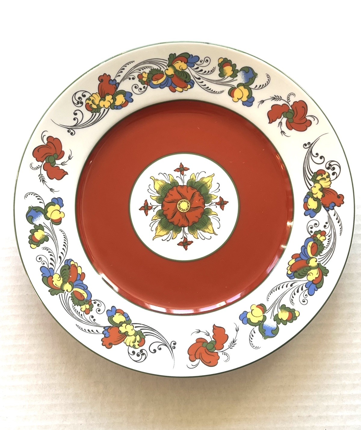 Porsgrund Norway Rosemaling Nordic Plate Vintage Scandinavian Porcelain 10.5”