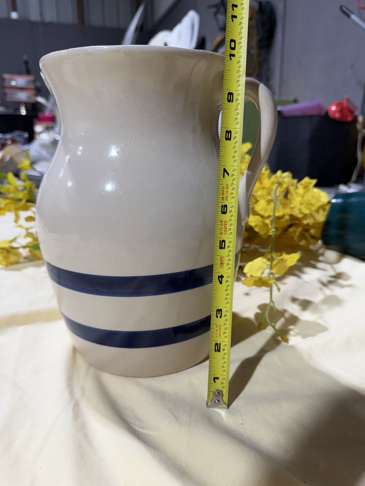 Vtg RRP Co Robinson Ransbottom Blue Band Stoneware 3pc Set Bowl Pitcher