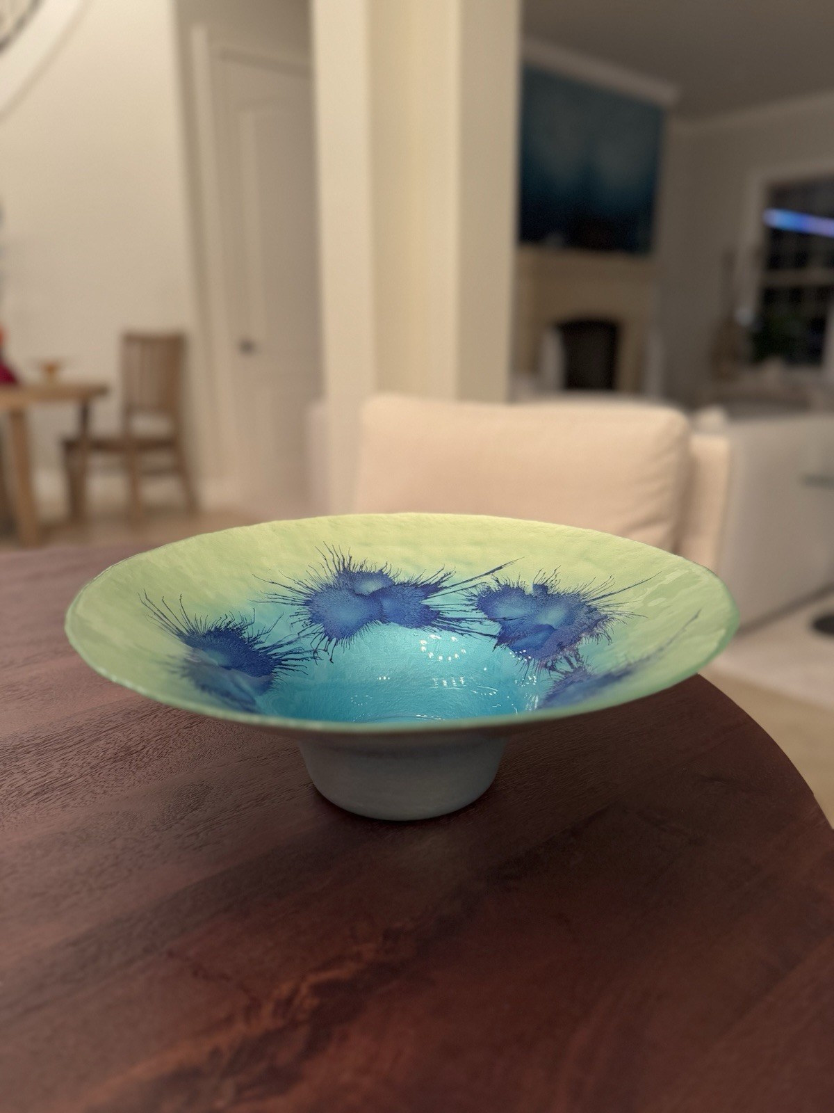 Vintage Ambiente Zwiesel Hand Blown Studio Art Glass Blue Green Bowl