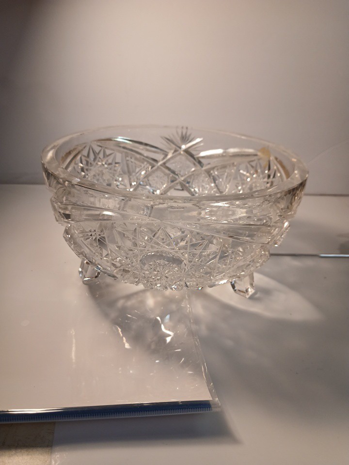 Crystal Leaded 3 Footed Cut Glass Centerpiece/Serving Bowl Weighs Over 4 Pounds