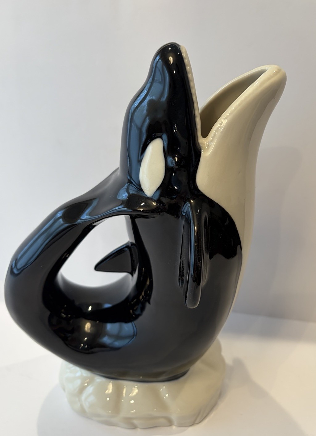 Wade Ceramics Gluggle Jug Orca Killer Whale Black White XL 10” Pitcher Fish Vase