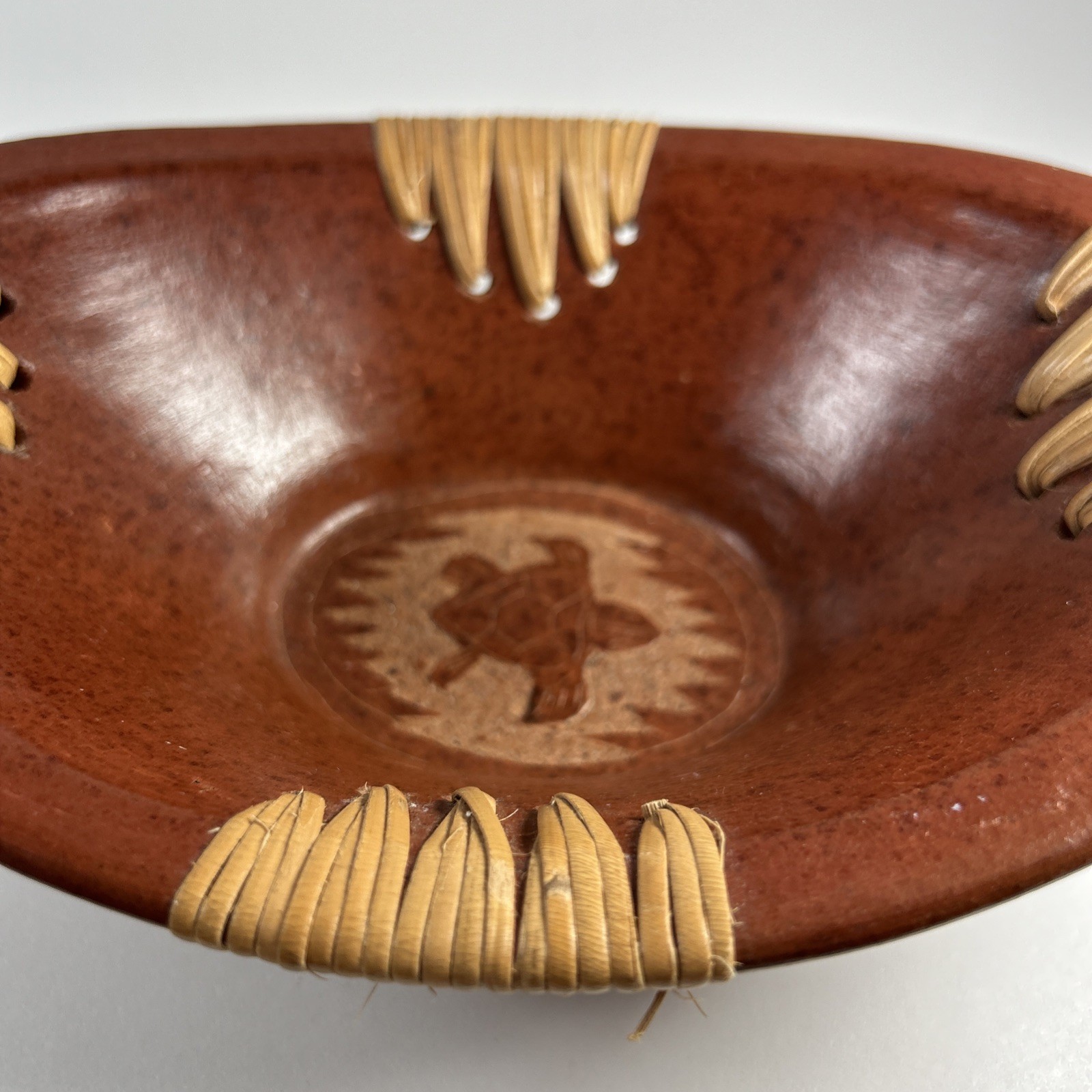 Sasak Rattan Red Wear Pottery Decorative Bowl Bowl About 7 1/2 Inches By 5 1/2 I