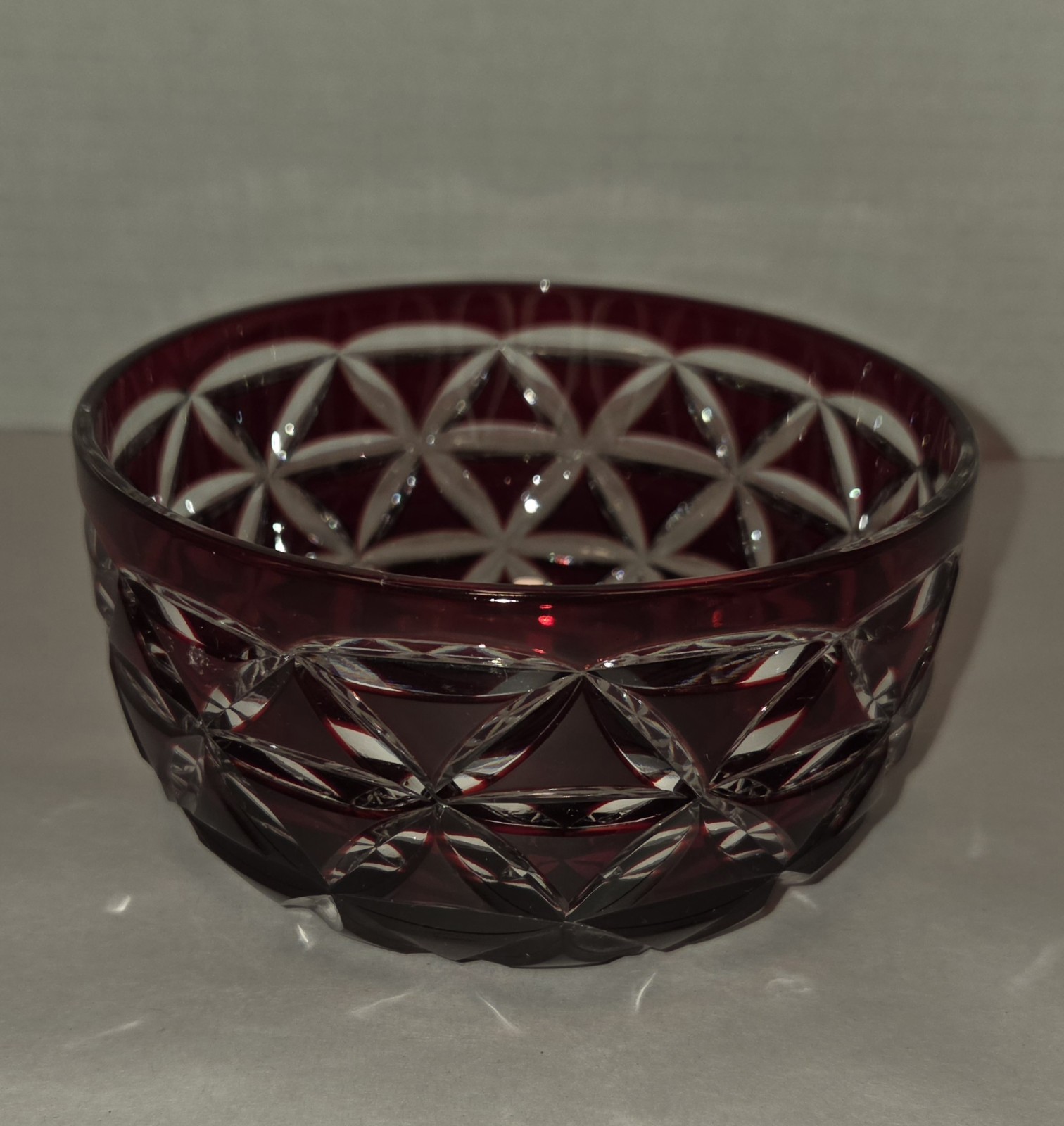 Ruby Red Crystal Bowl Cut To Clear Small Serving Side Dish Candy