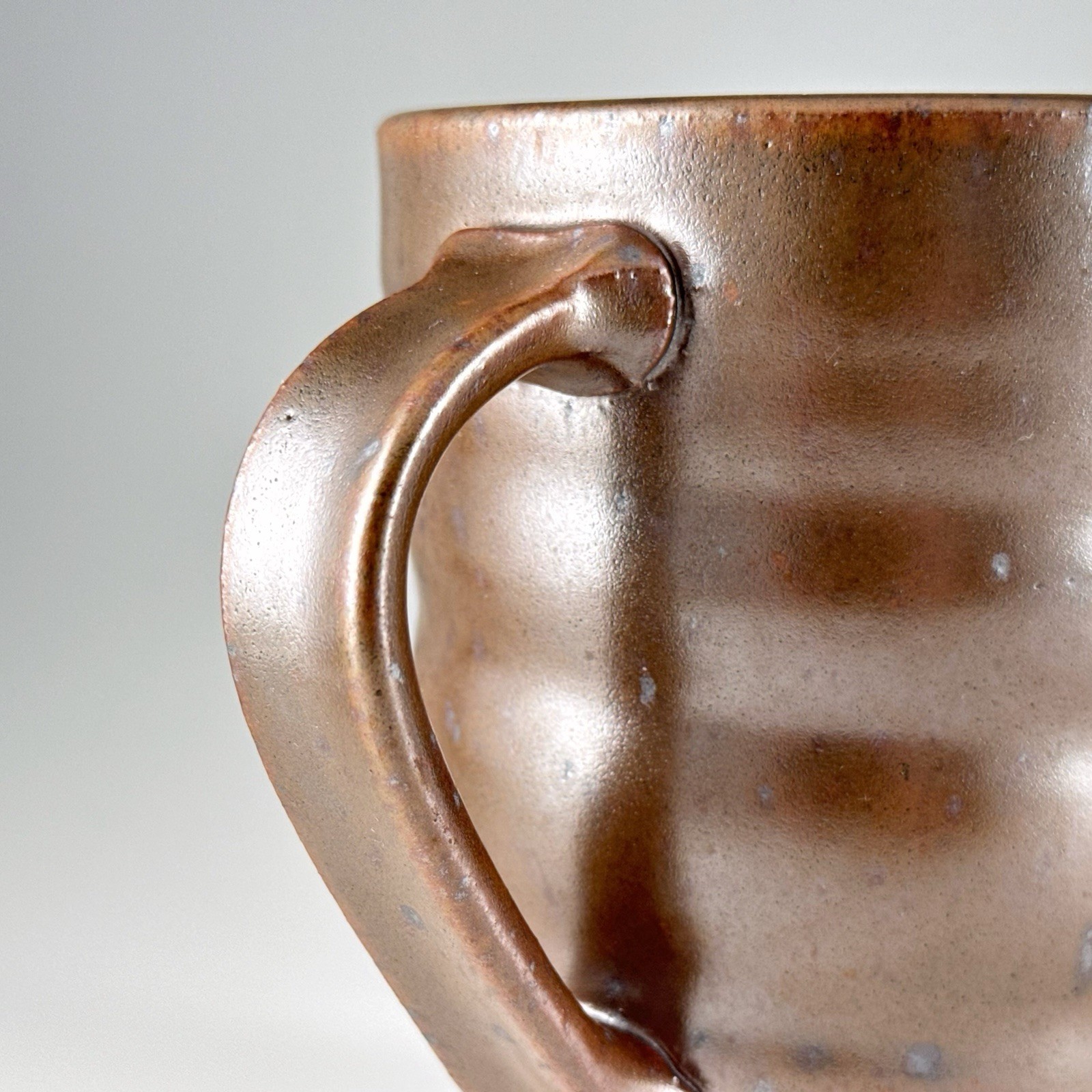 Vtg McP Stoneware Pottery Mug, 16oz Ceramic Coffee Cup Iron Oxide Metallic Brown
