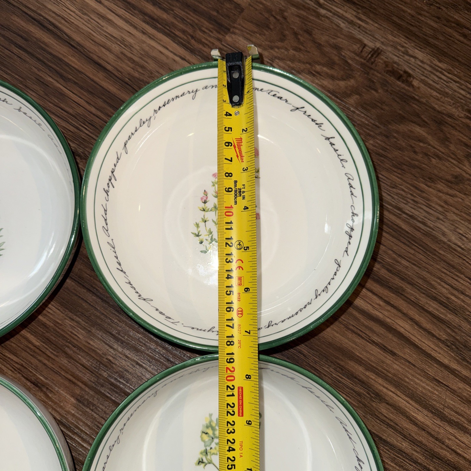 Gibson Herb Gardens Bowl Set: 4 bowls 7.25in and 1 bowl 10in Recipe Script Rim