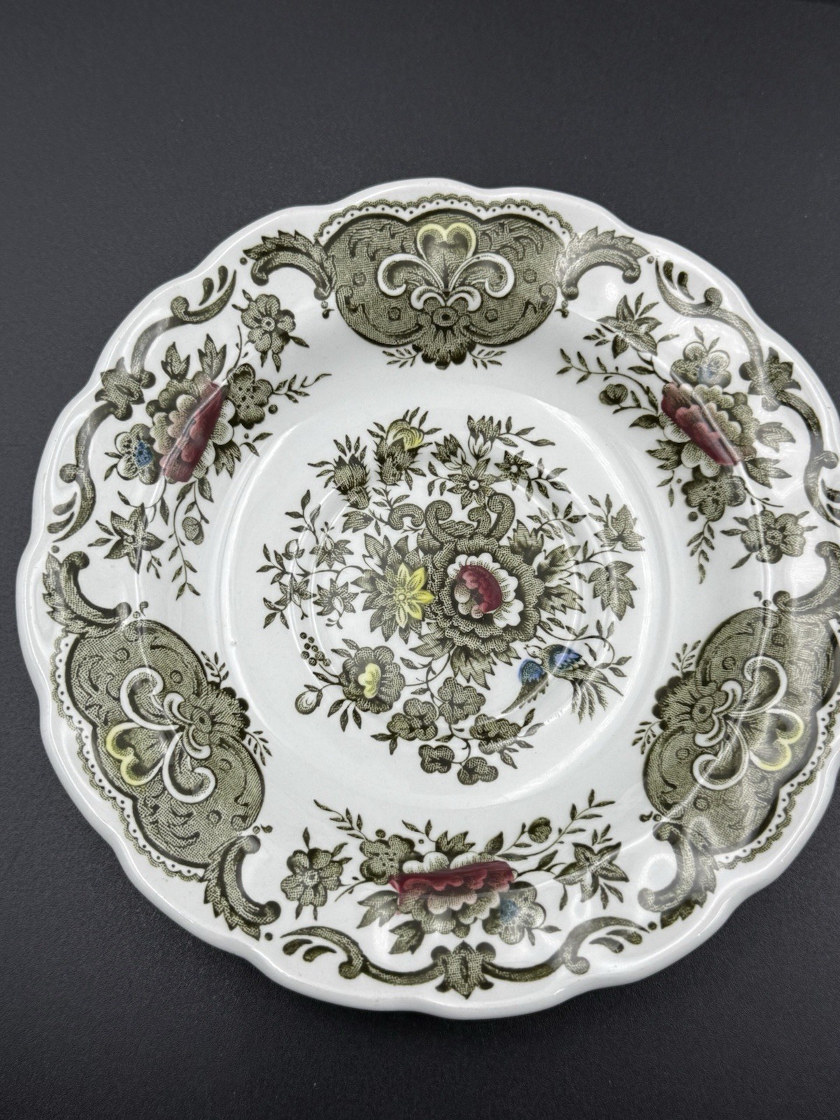 Ridgway Staffordshire Windsor England Cup & Saucer Set Floral Green Brown Red