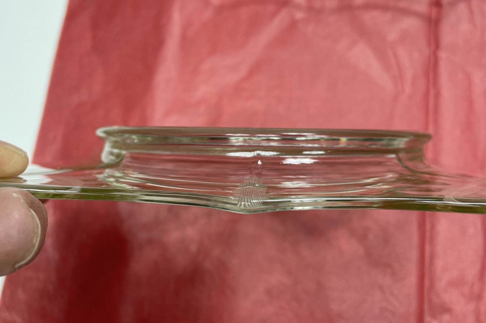 4pc Antique 1920s-1930s Etched Depression Glass Flower Pattern 7.” Sq. Plate EUC