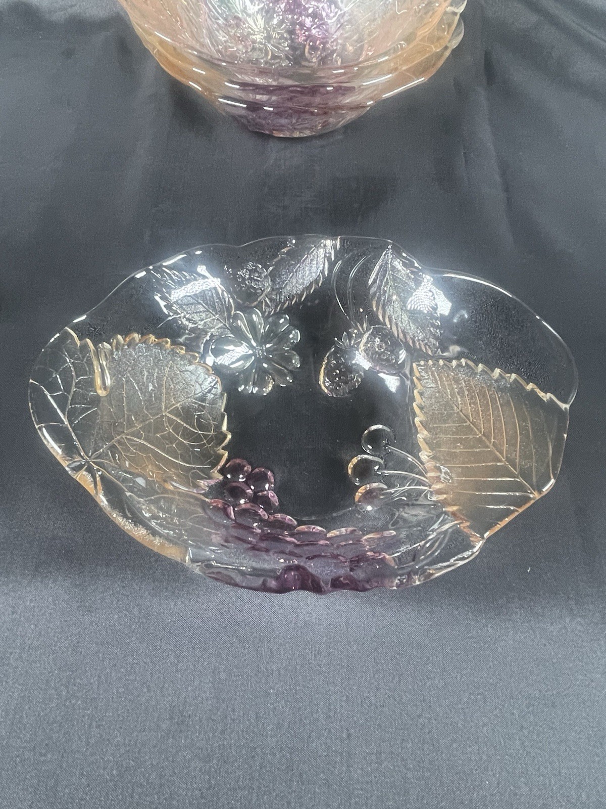 Vintage Fruit / Ice Cream Bowls Sculptured Design Of Grape, Berry And Leaves .