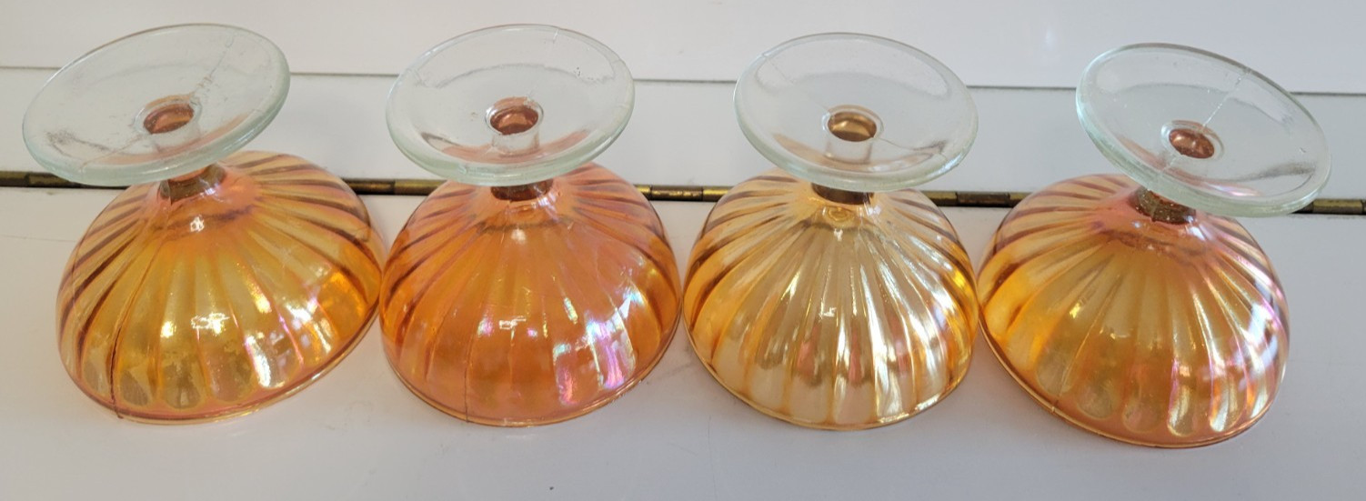4 PEACH OPASLESCENT CARNIVAL GLASS SHERBETS DESSERT BOWLS 3.25 INCH HOLDS 4 OZS