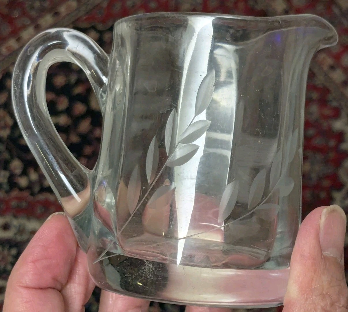 Vintage Creamer and sugar bowl, matching etched glass, heavy crystal.