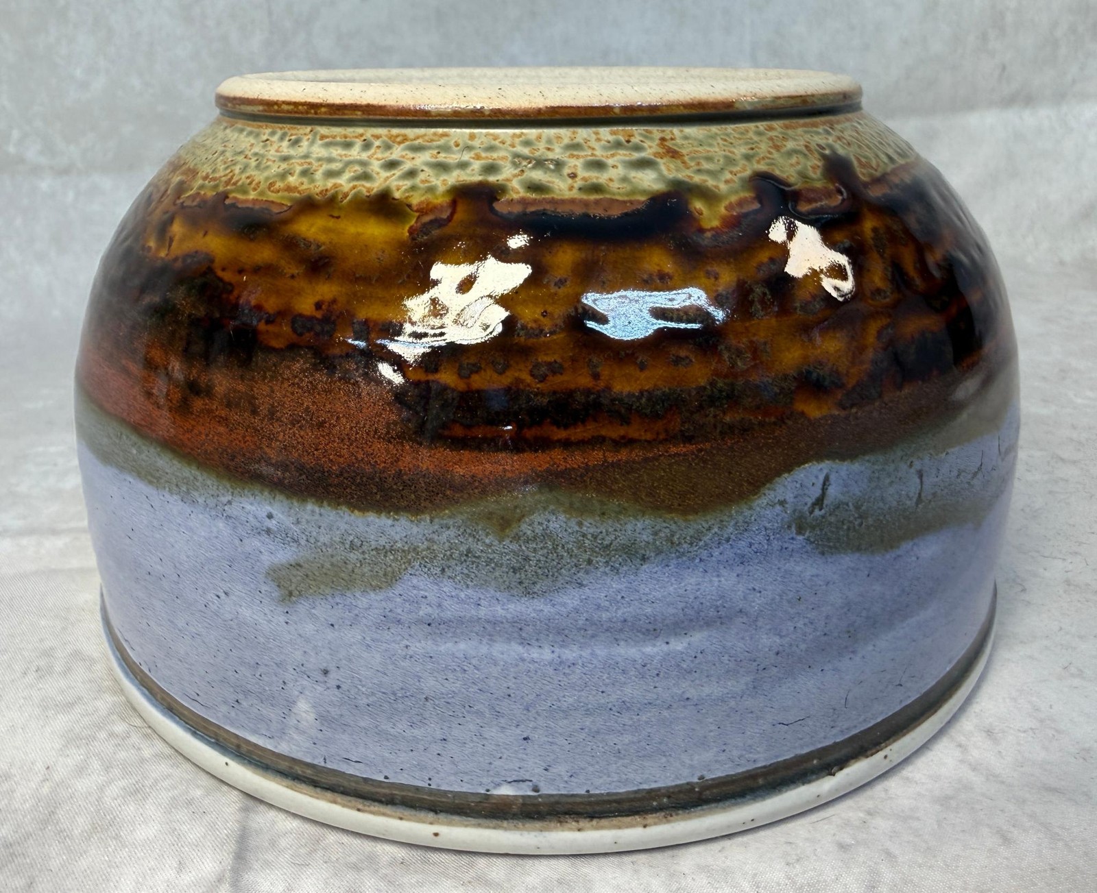 Studio Art Handmade Drip Glaze 8″ Pottery Bowl, Signed & Dated by Artist USA