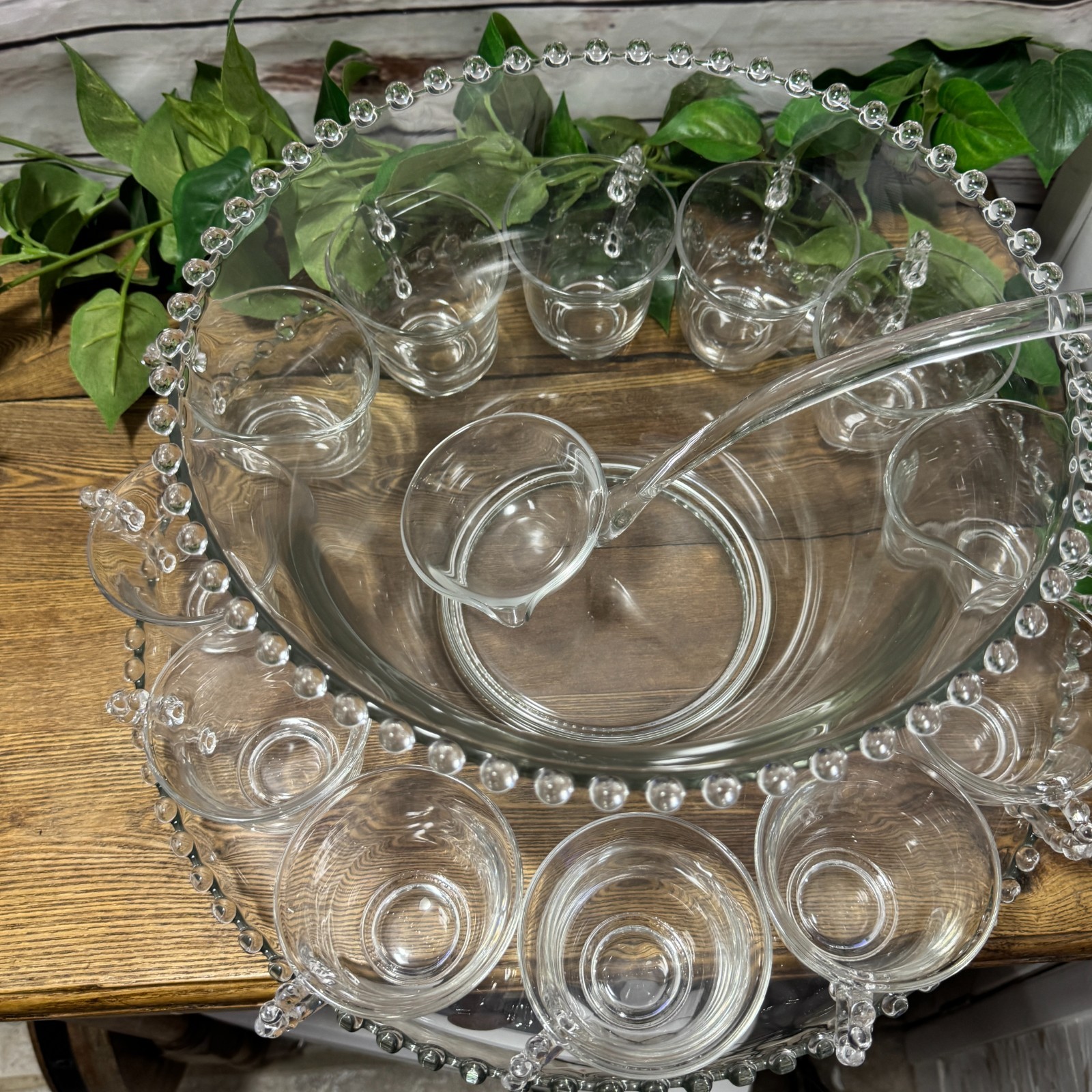 Imperial Candlewick Clear Glass Punch Bowl Ladle Underplate 12 Cups Complete Set