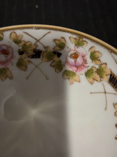 Vintage Noritake Japan 4.25″ Three Footed Hand Painted Roses Bowl with Spoon