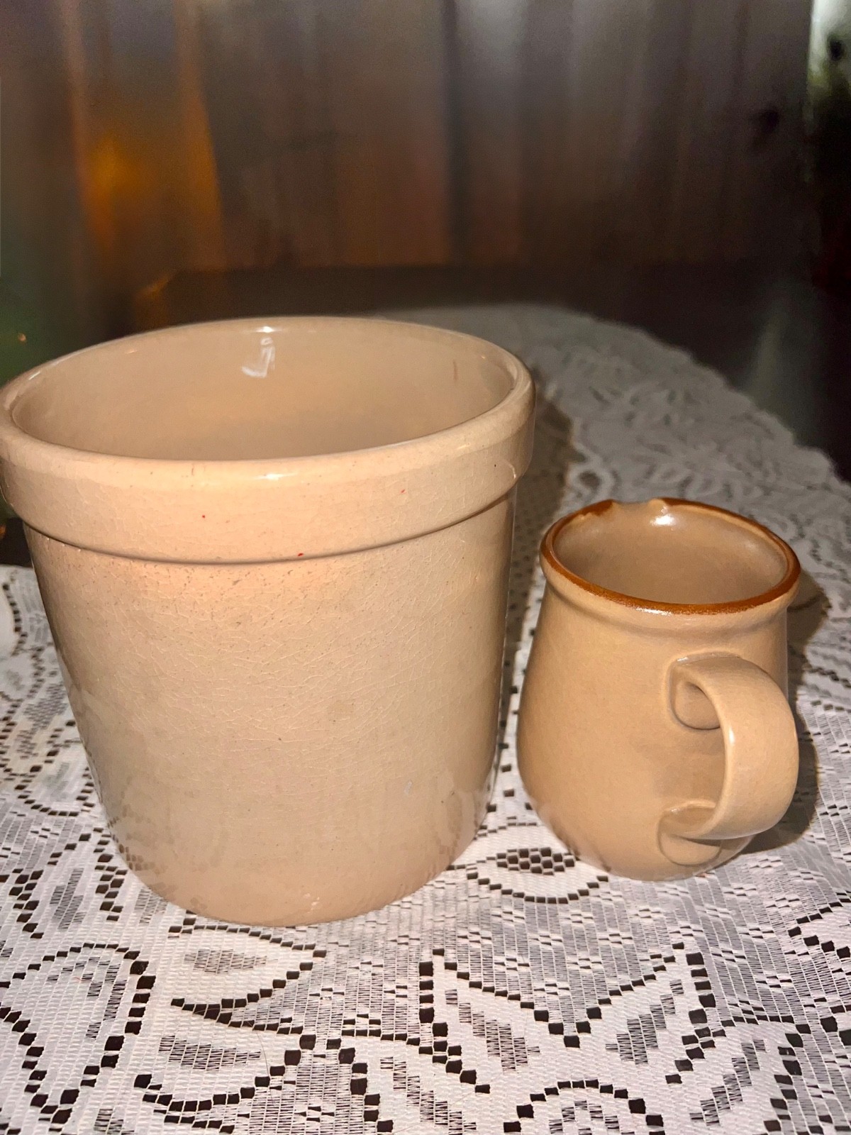 Vintage Hearthside Japan Creamer & Rustic Signed Lemon Pottery Crock Set