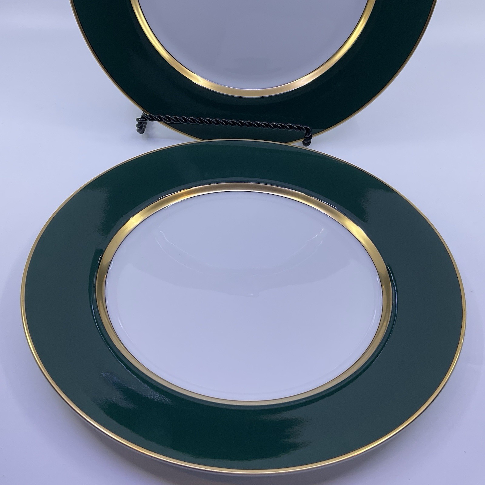 Fitz and Floyd Renaissance Dark Green Dinner Plates 10 1/4″ – Set Of 2