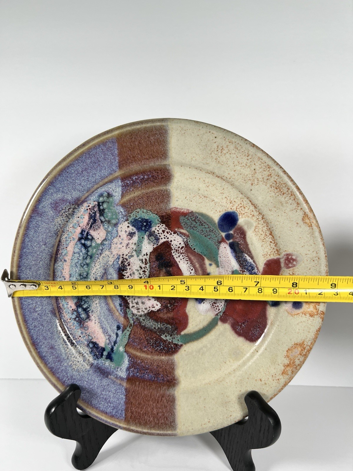 Bruce Larrabee Studio Pottery 9” Abstract Drip Glaze Signed Utah Art Plate