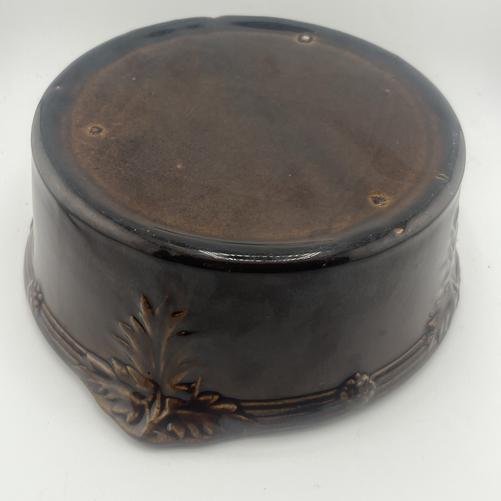 Vintage Brown Stoneware Ceramic Crock Lidded Casserole Dish Unmarked ST