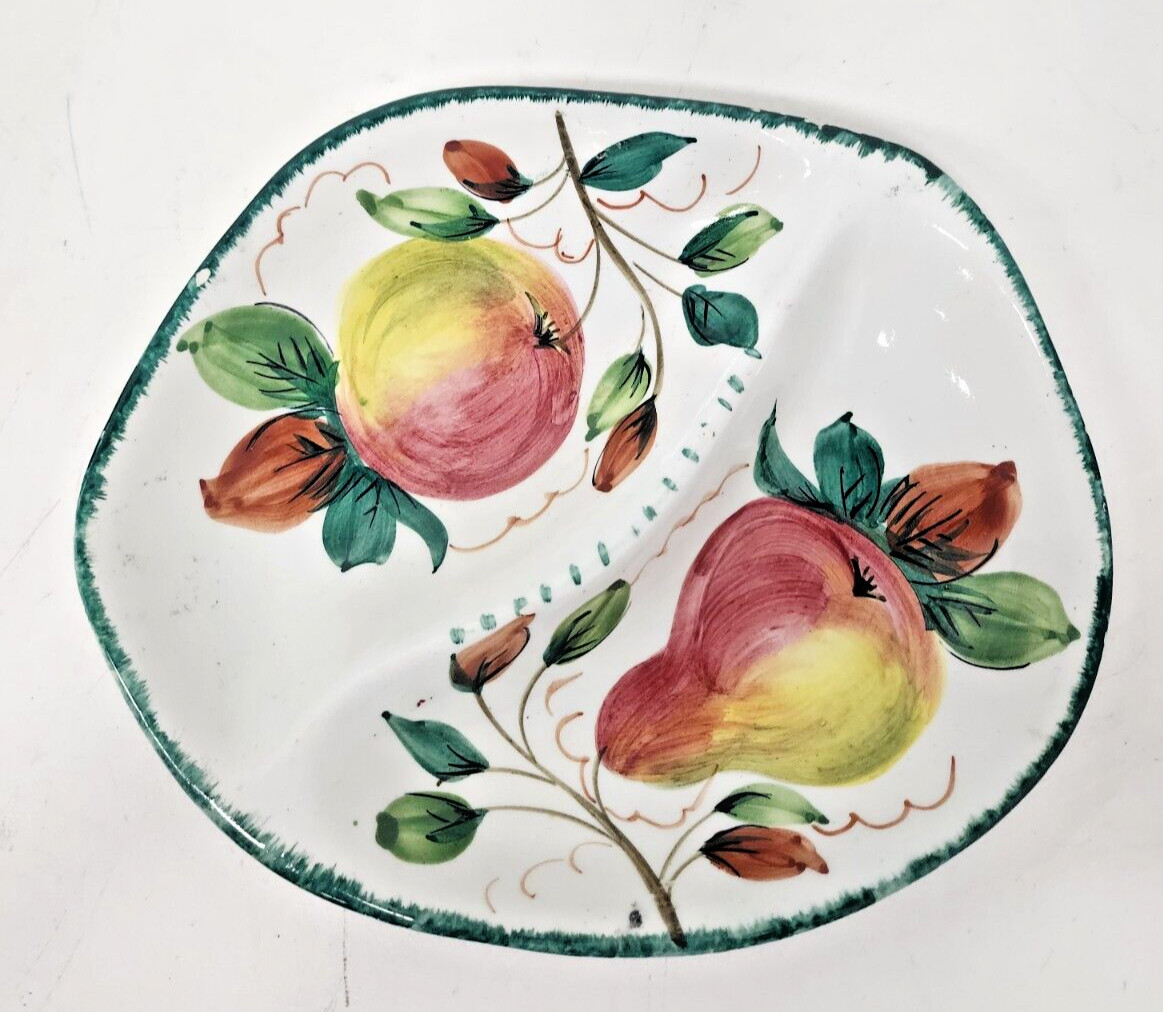 Vintage Italyan Pottery Ceramic Divided Apple Pear Serving Dish Hand Painted