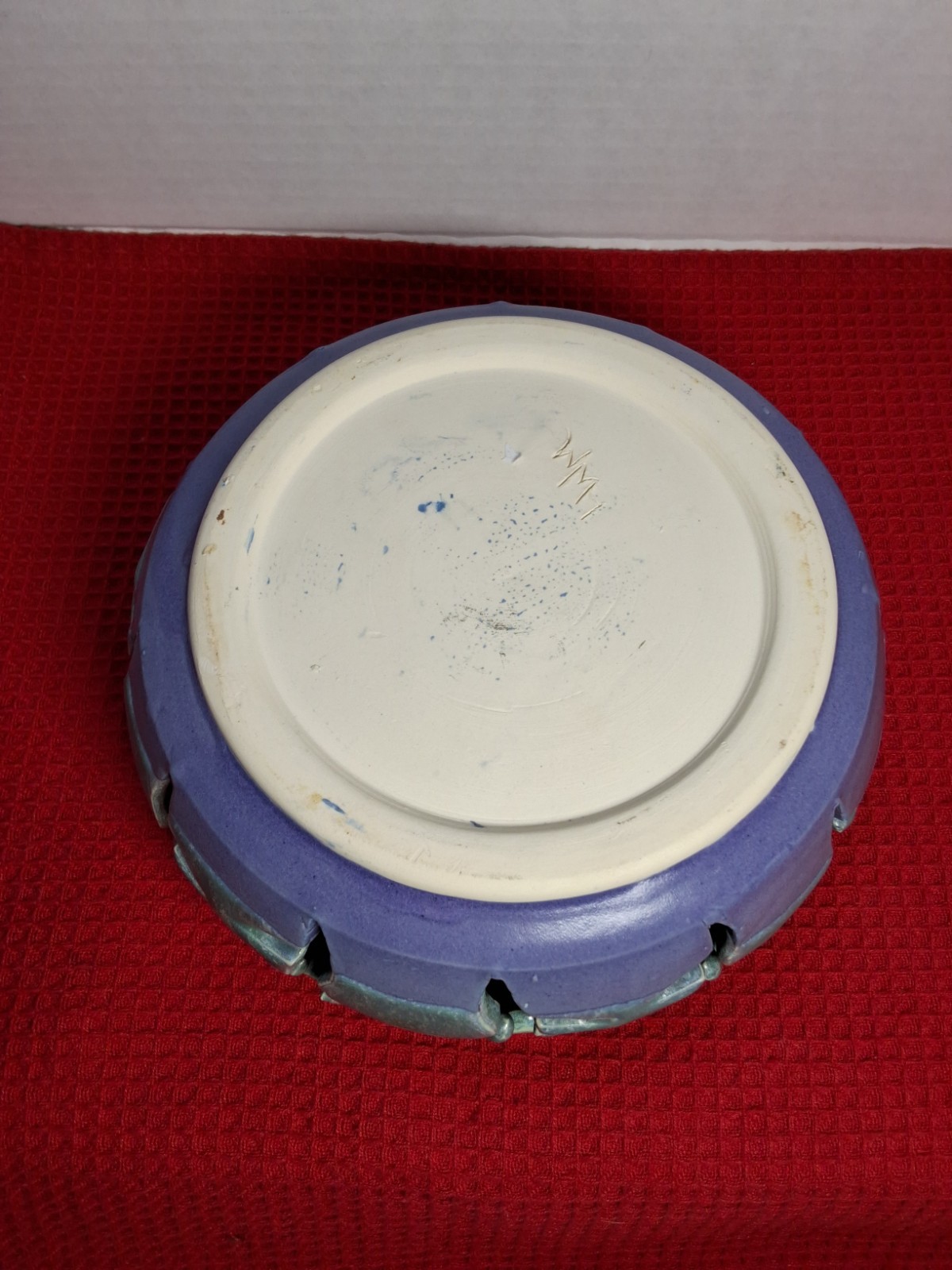 Handcrafted Studio Art Pottery Bowl Dancing Ballerina People Aqua & Purple