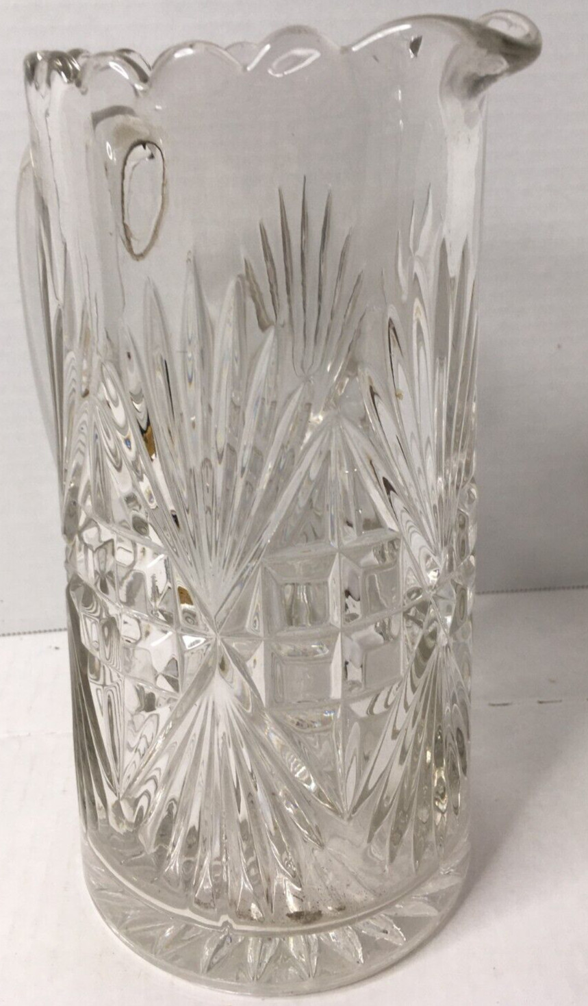Retro Pressed Lead Glass Water Pitcher Clear Mid Century Modern Vintage 9″