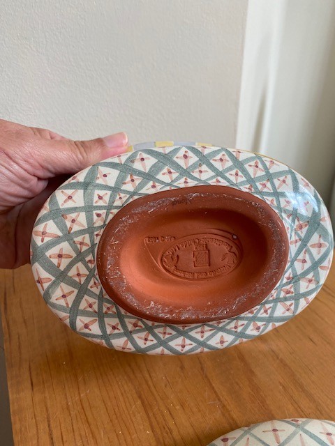 Vintage Mackenzie Childs MONET Ceramic Chowder Bowl w/ Lid Stripes Dots