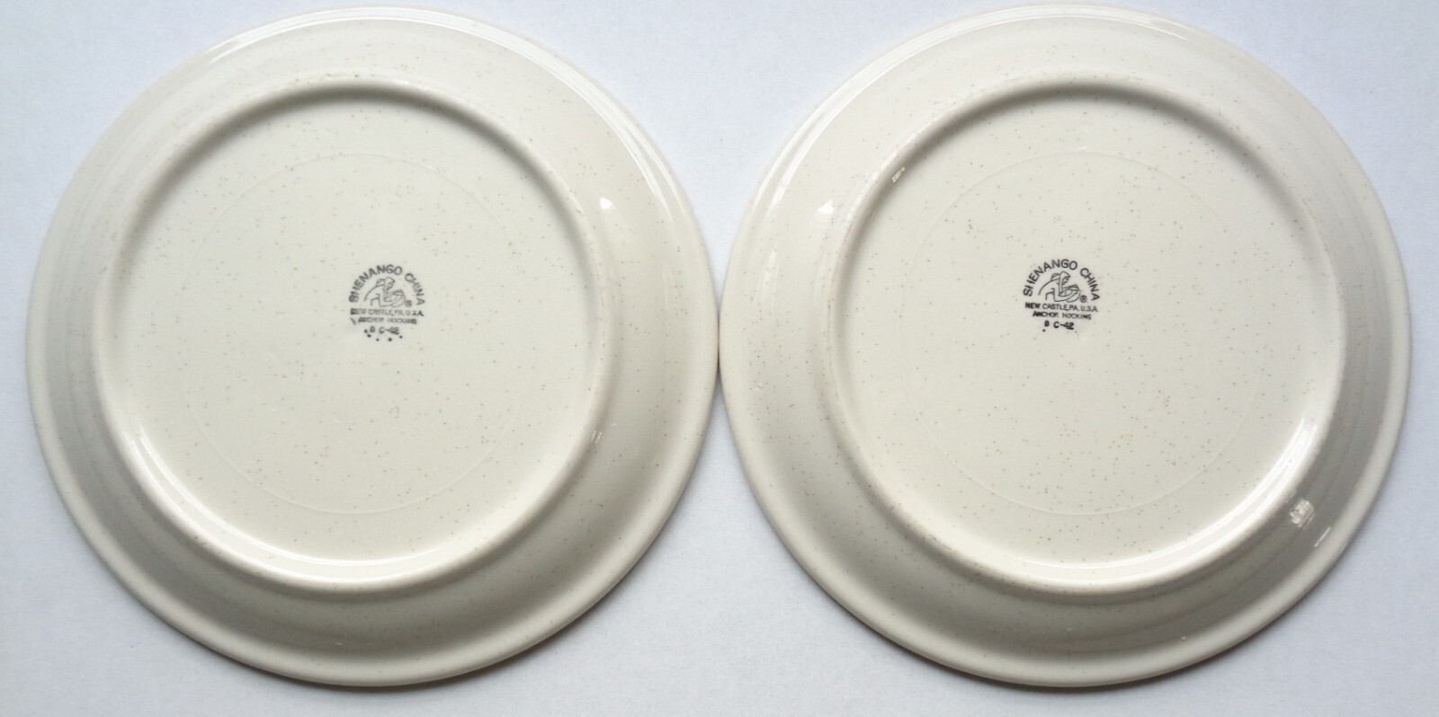 Shenango China Restaurant Ware Dinner Plates, Teal Blue Stripe Speckled – 9″ (2)