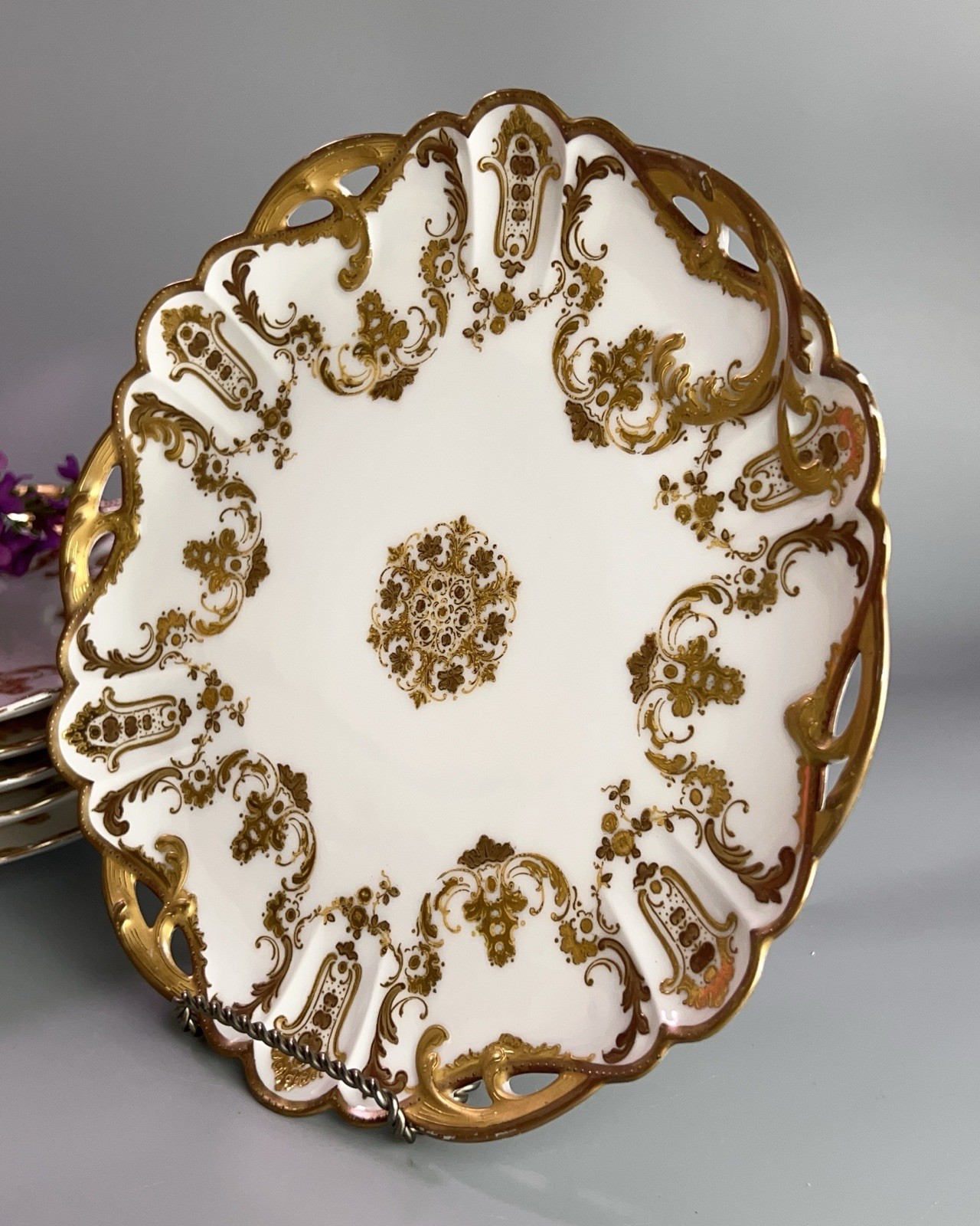 Antique Haviland Co Limoges luncheon plates Rinceaux Blank Raised Gilt 9” France