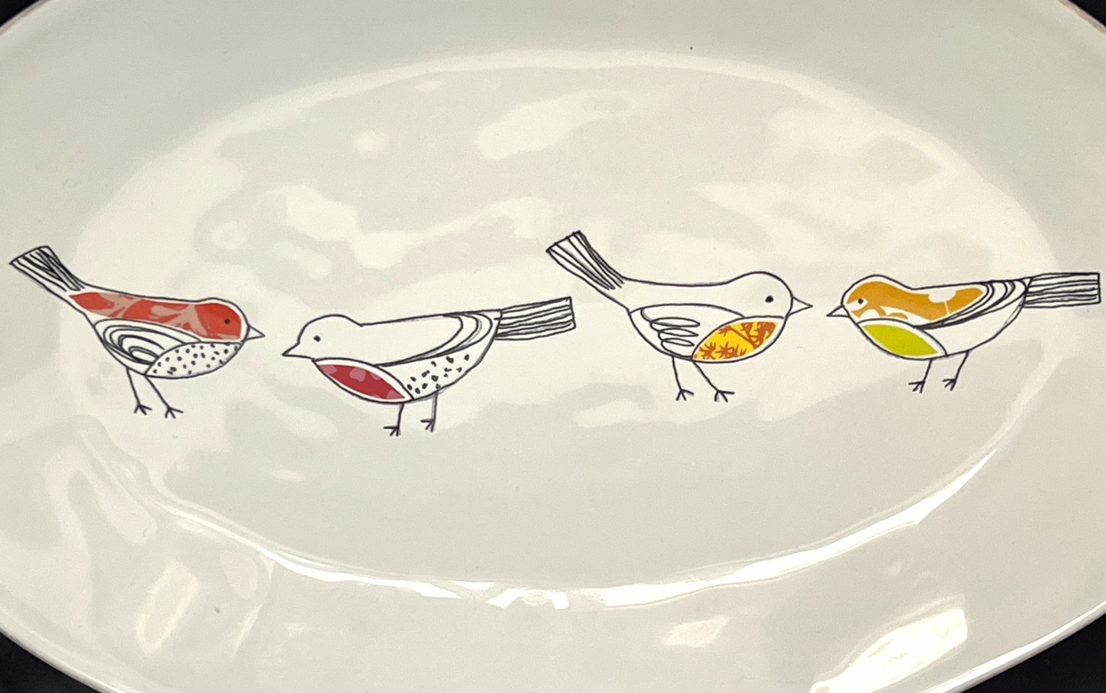Crate & Barrel Birds Chickadee Platter White 15.5″