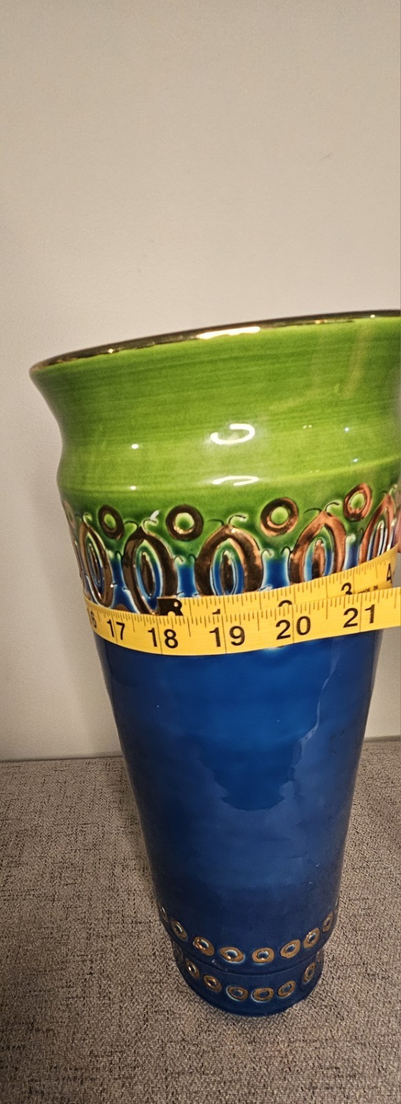 Aldo Londi Bitossi Blue Lime-Green Gold Vintage 2 Vases.