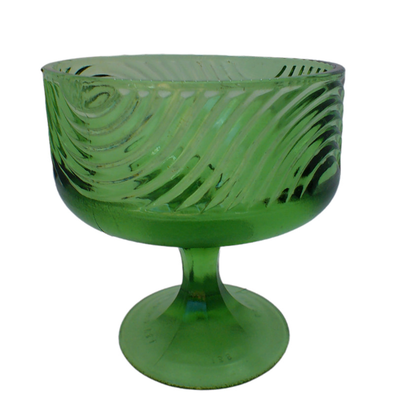 Vintge E.O. BRODY CO Bowl Candy Dish Green Glass Pedestal Swirl Cleveland #138
