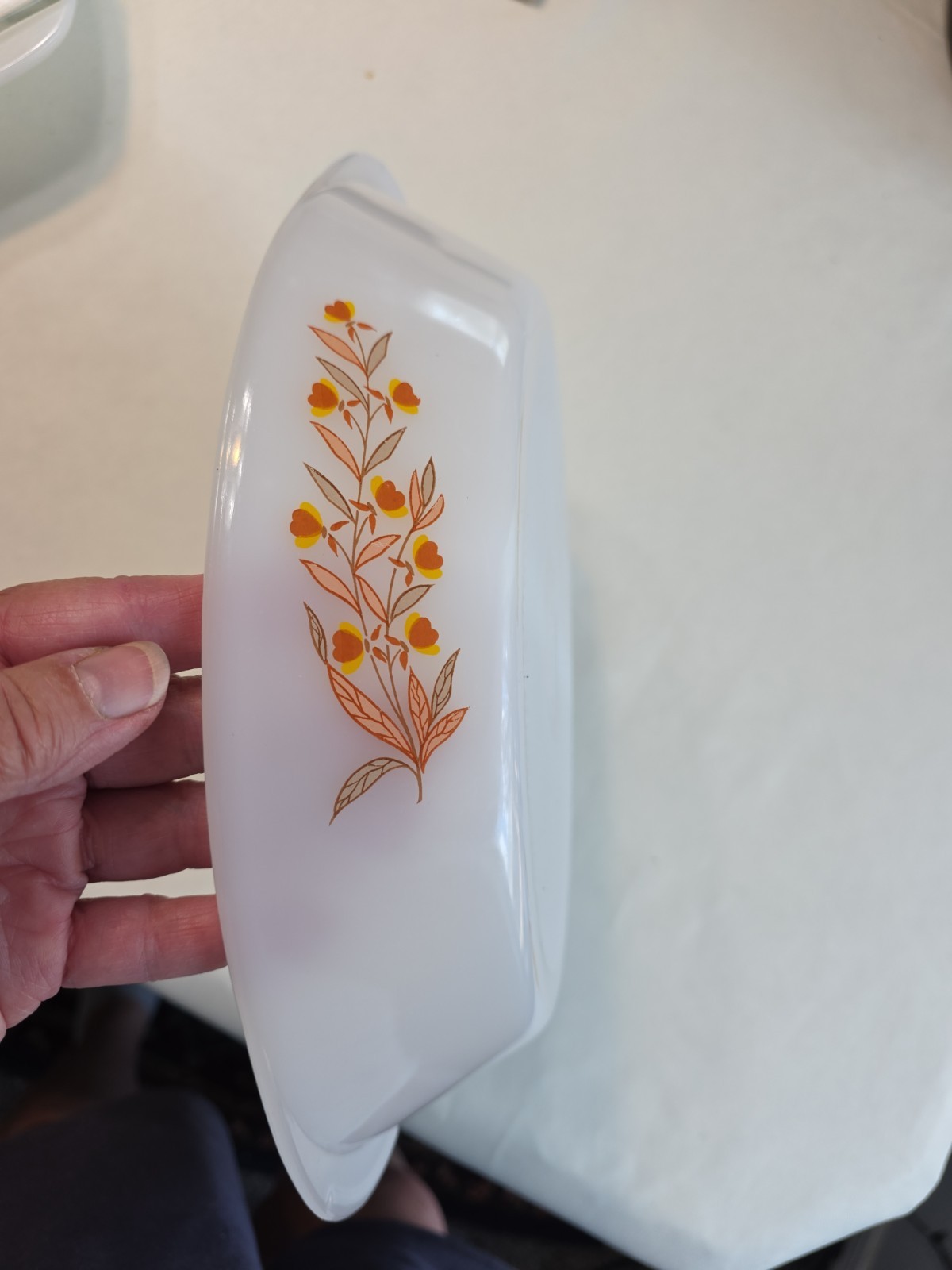 White GLASBAKE Milk Glass Oval Divided Bake Serving Dish J-2352 Measures 8.5×12