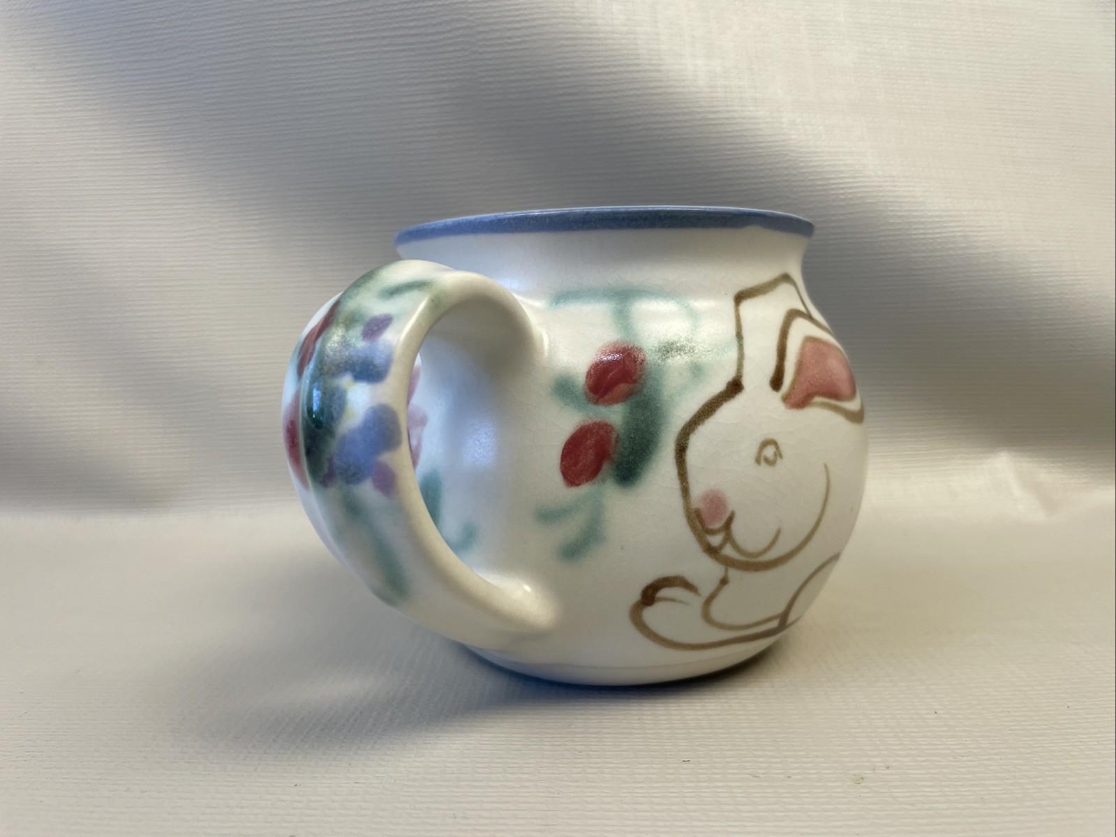 Clouds Folsom Signed Hand-Made Hand Painted Floral & Rabbits Mug 1997