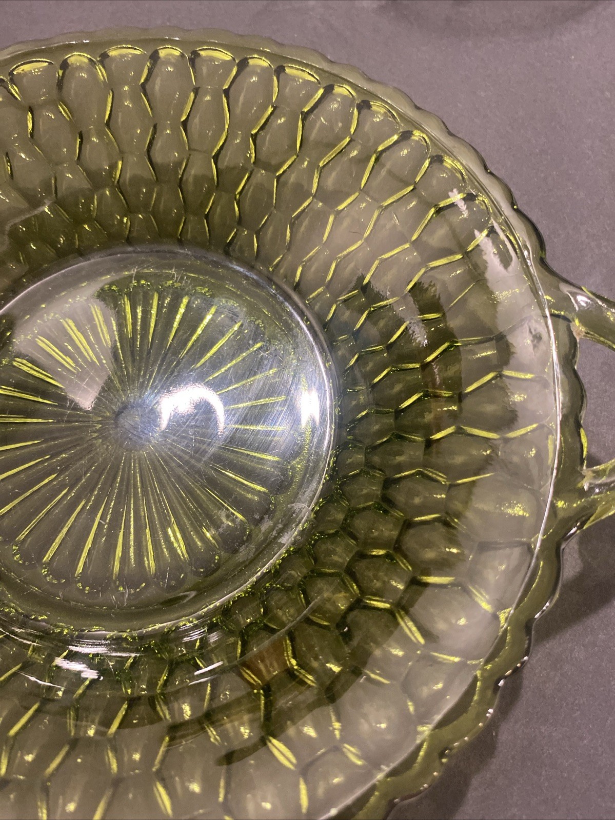 Trinket Candy Bowl Dish Plate Vtg Indiana Depression Glass Green Decor MB