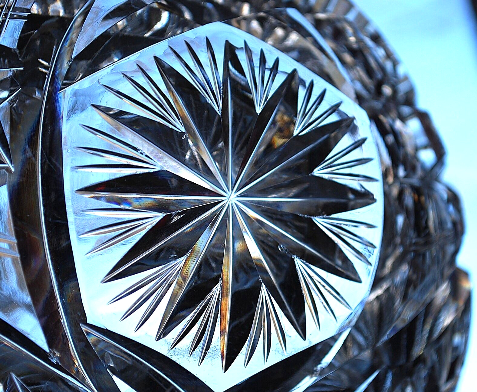 EARLY Antique ABP American Brilliant Period STAR/Xs Hand Cut CRYSTAL BOWL Heavy